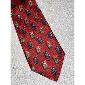 Robert Talbott Men’s Dress Tie Size 57” 4” Red Geometric Business Formal City